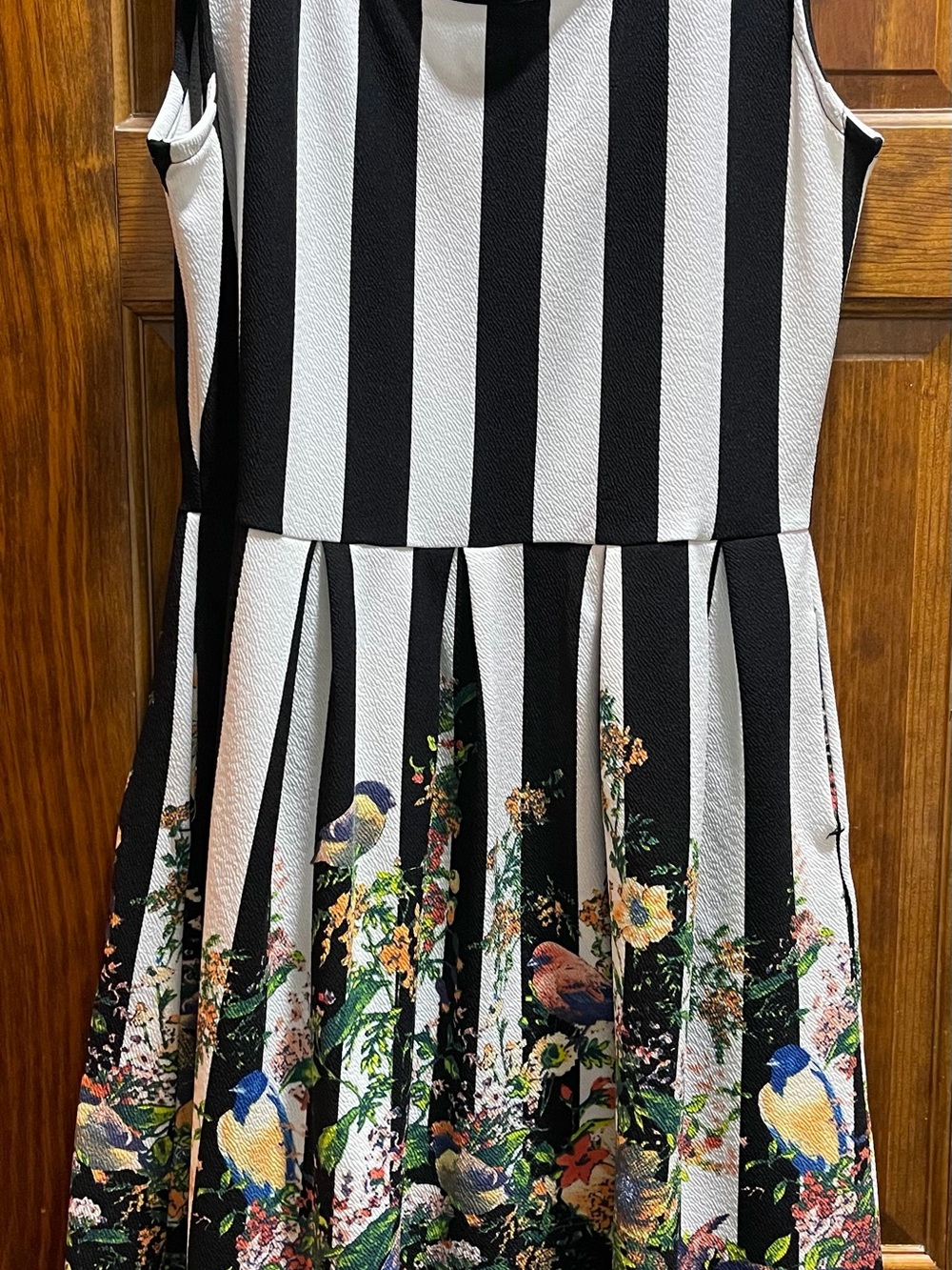 LuLaRoe Black & White Striped Floral Bird Fit-and-Flare Dress